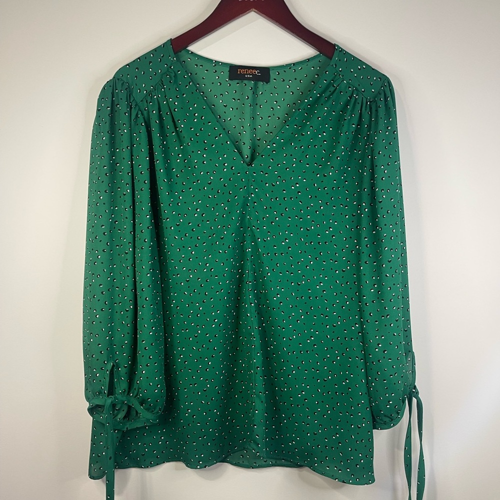 Renee C. Elegant Green Blouse‎ with Tie Details